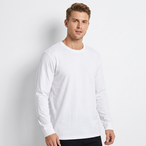 <b>Men's</b> White Long Sleeve Crew Neck T-Shirt Polyester/Cotton Jersey Casual Solid Color Knitted Plain Dyed Plus Size Front Blank - Product Image 2