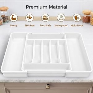 กล่องเก็บช้อนส้อมแบบขยายได้ขนาดใหญ่พิเศษ ปลอดภัยสำหรับอาหาร กล่องจัดระเบียบช้อนส้อมแบบลิ้นชัก กล่องจัดระเบียบอุปกรณ์บนโต๊ะอาหาร - Product Image 4