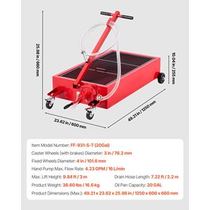 Vasca di raccolta olio mobile da 20 galloni con tubo da 2,2 m, pompa manuale a basso profilo, maniglia pieghevole, strumento per riparazioni auto a prova di perdite - Product Image 4