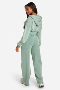 Ensemble jogging et sweat à capuche en polaire vert menthe uni pour femme, écoresponsable, avec poches latérales et fermeture éclair - Product Image 4
