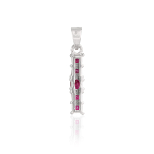 Pendentif géométrique minimaliste en barre verticale avec rubis naturel taille princesse et taille ronde, pierre de naissance de juillet, bijou unisexe pour usage quotidien - Product Image 6