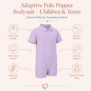 Combinaison adaptative Polo Zipper |   Vêtements sensoriels spéciaux pour enfants, vêtements inclusifs, coton extensible, fermeture éclair, doux et respirant - Product Image 5