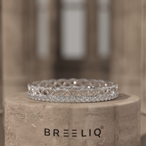 14K Solid Gold Lab Grown Diamond Crown Ring Scalloped Lattice Eternity Band Vintage Stackable <b>Wedding</b> Ring - Product Image 4