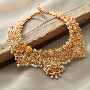 Matte Pearl Gold Plated Alloy Choker Necklace Set-Fashion Jewelry for Party - Product Image 3