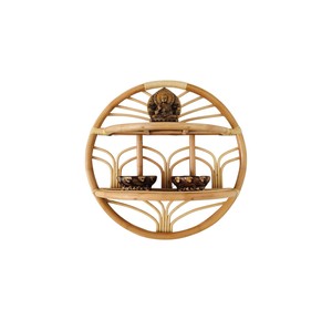 Aesthetic Round Rattan <b>wall</b>-<b>mounted</b> <b>shelf</b> Circle Bamboo 2-Tier Floating Rack Home Zen Spiritual Candle Buddha Storage <b>Wall</b> <b>Shelf</b> - Product Image 1