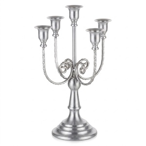 Tall Silver Aluminium <b>Candelabra</b> 5-Arm Floor Candle Holder Antique Vintage Style Metal Candlestick For Wedding Event & Home - Product Image 4