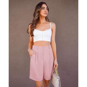 2025 Women's High Waisted Elastic Waist Bermuda Shorts Mid Cotton <b>Dress</b> Shorts Pleats Pockets Dressy Casual Summer <b>Work</b> XS - Product Image 4