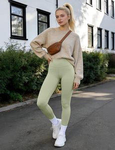 Leggings tricotés taille haute pour femmes, longueur intégrale, couleur unie, extensibles, respirants, sportifs, pour le yoga et le fitness - Product Image 3