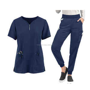 Modèle OEM pour les médecins meilleur style extensible 100% polyester spandex gommage ensemble d'uniforme d'allaitement avec haut et pantalon ensemble d'hôpital - Product Image 1