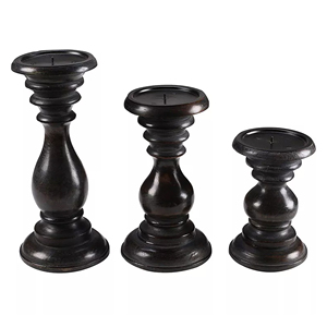 Wholesale Handcrafted Mango Wood Pillar Candle Holder <b>Set</b> of 3, Rustic Farmhouse Wooden Candlestick Stand for Home Decor Table - Product Image 3