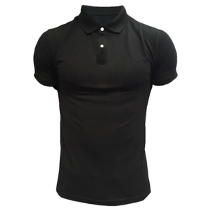 Chemise noire à manches courtes pour homme, 100 % coton molletonné tricoté, respirante, design uni, boutonnée sur le devant, coupe classique - Product Image 2