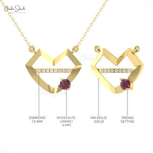 จี้เพชรทองคำแท้ 14k ประดับโรโดไลต์การ์เนตธรรมชาติขนาด 4 มม. รูปทรงริมฝีปาก สร้อยคอสำหรับเพื่อนเจ้าสาว งานแฮนด์เมด ของขวัญเครื่องประดับ - Product Image 5