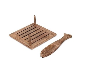 Porte-serviettes en bois à base carrée avec porte-cure-dents vertical en forme de poisson, accessoire de cuisine de table, taille moyenne - Product Image 1