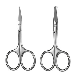 Juego de tijeras de acero inoxidable para cutículas, cejas y vello de la nariz con puntas finas rectas y curvas para un aseo profesional. - Product Image 1