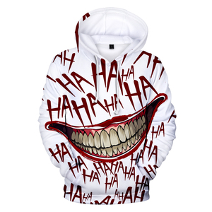 Sudadera con Capucha Blanca para Hombre con Estampado Rojo de 'Ha Ha' y Diseño de Sonrisa Amplia, Corte Regular, Estilo Casual para Otoño - Product Image 1