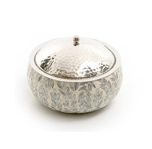 Olla para servir comida caliente de diseño moderno, redonda, de nácar y acero inoxidable. - Product Image 5