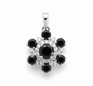 จี้รูปดอกไม้ประดับพลอยออนิกซ์สีดำธรรมชาติ 100% สำหรับผู้หญิงจาก Rhaya Jewels ชุบโรเดียมบนเงินสเตอร์ลิง ดีไซน์เรียบหรู - Product Image 1