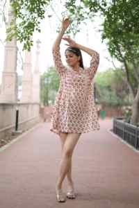 Vestido corto indio hecho a mano de algodón con estampado floral para mujer, vestido de fiesta elegante, regalo de novia personalizado para ella en venta - Product Image 6