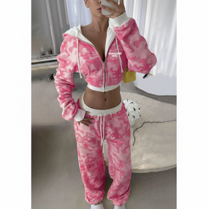 Ensemble 2 pièces à imprimé camouflage pour femme – Haut à manches longues zippé avec pantalon de jogging à cordon de serrage, tenue streetwear - Product Image 1