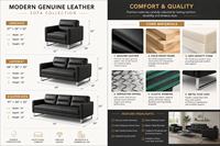 Canapé moderne en cuir véritable carré de luxe à trois places avec sièges rembourrés doux pour le mobilier de salon