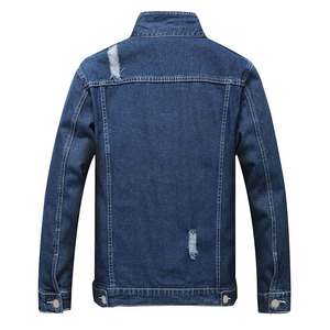 Men's Slim Fit Canvas Jacket Turn-down Collar Frayed Details Casual Winter Wear Regular Length Single Breasted Blue Front - Product Image 6
