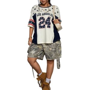 Conjunto de Dos Piezas Personalizado para Mujer, Camiseta Oversize con Estampado de Jersey de Los Ángeles, Pantalones Cargo de Camuflaje, Ropa Deportiva de Verano Estilo Y2K - Product Image 2