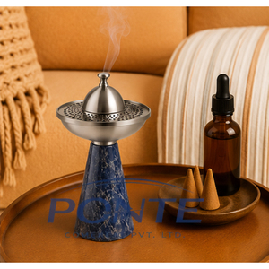 Elegante Quemador de Incienso de Mármol Azul con Tapa Metálica, Porta Incienso Árabe para Oud y Carbón, Mubkhara Tradicional para Decoración del Hogar - Product Image 4