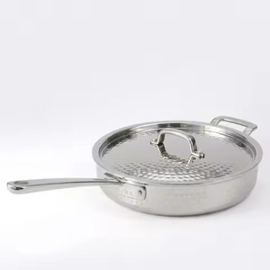 Most Popular Tri-Ply <b>Stainless</b> <b>Steel</b> Frying <b>Pan</b> Flat Metal Lid Dual Loop Handles Deep Sauté Skillet for Induction - Product Image 3