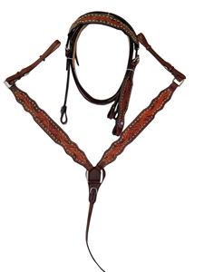 Juego de coraza y cabeza de diseño rayado verde tallado a mano Cuero de estilo occidental marrón con tachuelas para propietarios de caballos - Product Image 2