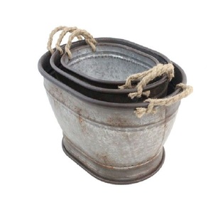 Jardinière ovale en fer galvanisé, très vendue, pour plantes d'intérieur et d'extérieur, avec poignée en corde - Product Image 2