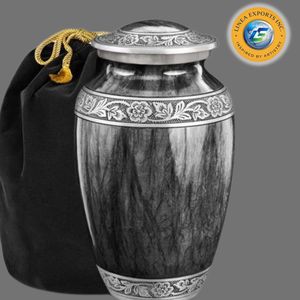 โกศบรรจุอัฐิสำหรับผู้ใหญ่ขนาดใหญ่ ปรับแต่งได้ ผิวสีขาวมุก พร้อมลายสลักเถาวัลย์สีเงินอย่างละเอียด  บริษัท Linea exports inc. จำหน่ายโกศ - Product Image 3