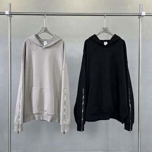 H5524 Nuevo Diseño Streetwear al por Mayor, Sudaderas con Capucha Personalizadas para Hombre y Mujer, 430 Gsm, Mezcla de Algodón, Cierre de Cremallera, Talla Grande - Product Image 4