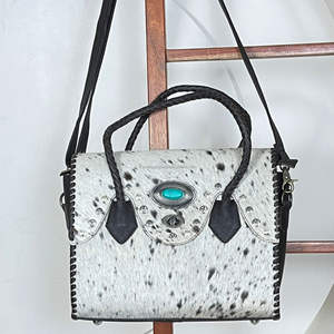 Sac fourre-tout de luxe en cuir de vachette vintage clouté et orné de pierres turquoise, grande capacité, sac à bandoulière de voyage pour femmes - Product Image 5