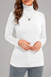 T-shirt à col roulé à manches longues pour femme, imprimé décontracté, en tissu tricoté coton-spandex, respirant, séchage rapide et anti-rides - Product Image 2