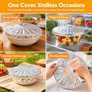 Dropshipping XH-001 Heat <b>Insulated</b> Elastic Aluminum Foil <b>Dish</b> Covers Thick High Temp Resistant Tin Foil Fresh Keeping Food - Product Image 4