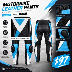 High Quality Motorbike Cycling <b>Leather</b> Trousers Motorcycle <b>Leather</b> Biker <b>Pants</b> <b>Men</b> Women Moto Racer Biker <b>Leather</b> <b>Pants</b> - Product Image 3