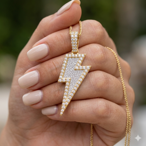Bijoux pour enfants en argent 925, style hip-hop, minimalistes, personnalisés, pendentifs célestes en forme de foudre, plaqués or, avec diamants de laboratoire. - Product Image 3