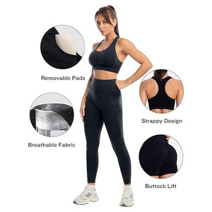 Ensemble de vêtements de sport pour femmes personnalisable en 3 pièces, taille XL, soutien-gorge de yoga sans couture, sans armatures, grande taille, broderie unie, prix abordable, OEM - Product Image 2