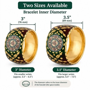 Bracelet manchette en laiton émaillé vert bordeaux avec motifs floraux dorés, style Meenakari traditionnel, bijoux de mode indiens en gros B2B - Product Image 4