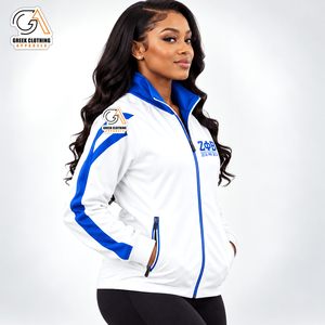Veste de survêtement matelassée pour femmes Zeta Phi Beta Sorority Fraternity, blanche et bleue, manches longues, fermeture éclair sur le devant, coupe-vent, col montant - Product Image 3