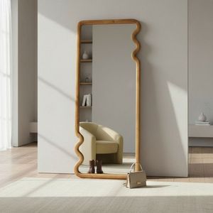 Irregular Wooden Wall Mirror Minimalist Design Decorative <b>Framed</b> Mirror for Home Interior - Product Image 1