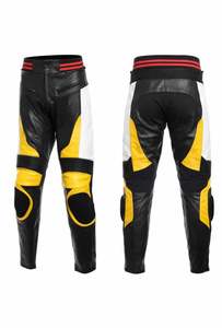 กางเกงมอเตอร์ไซค์หนังสีเหลืองสำหรับแข่งรถ – ป้องกันการกระแทกสำหรับการขับขี่บนสนามแข่งและบนถนน - Product Image 1