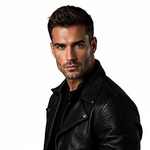 Blouson moto en cuir de vachette noir pour homme, fermeture éclair, col rabattable, coupe classique, couleur unie, idéal pour l'automne - Product Image 4