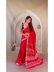 Contemporary Linen Saree Collection with Blouse Inspired by Indian Hand Block <b>Art</b> and Finished with Natural Dyes for Boutique - Product Image 6