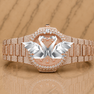Luxury Full Pave Rose Gold Diamond Bracelet Watch Men Brown Dial Quartz Watch - Product Image 1