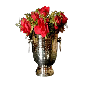Vase à fleur martelé poli brillant de forme ronde en métal d'acier inoxydable deux poignées flexibles - Product Image 1