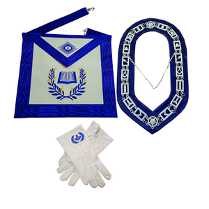 Freemason Apron Collar <b>Gloves</b> Set Embroidered Blue White Masonic Regalia Classical Chaplain officer set - Product Image 1