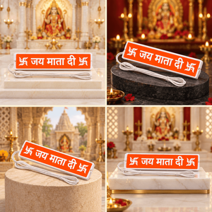 iota Toran JAI MATA DI <b>Light</b> <b>Orange</b> <b>LED</b> Sign Board with White Border and Swastika Symbols - Product Image 3