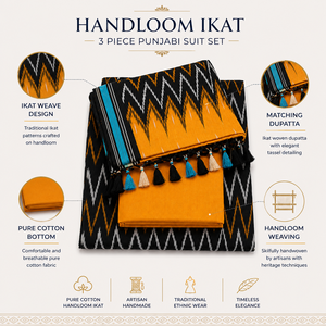 ชุดผ้าฝ้ายอิกัตทอมือ 3 ชิ้น สไตล์ปัญจาบ ชุดอินเดียพร้อมผ้าคลุมไหล่ - Product Image 5