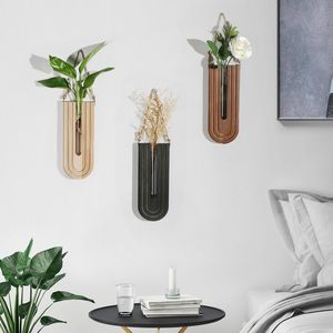 Set di 3 Fioriere da Parete in Legno Stile Boho, Fatte a Mano, per Interni, con Design Curvo a Arcobaleno, Mensole Espositive da Parete - Product Image 3